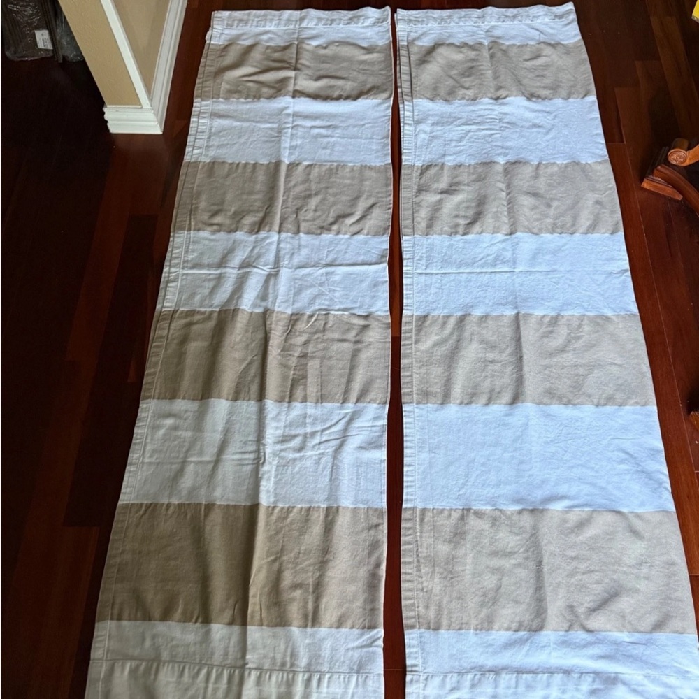 Tommy Hilfiger Curtain panels CABANA Stripe Tan White  84” x50”